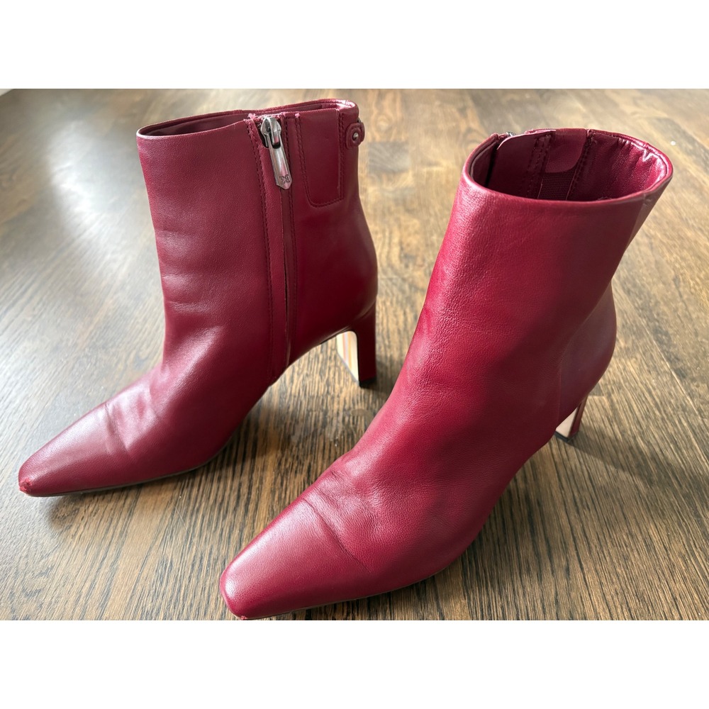 Sam Edelman Red Leather Pointed Toe Block Heel Ankle Boots Womens 6.5